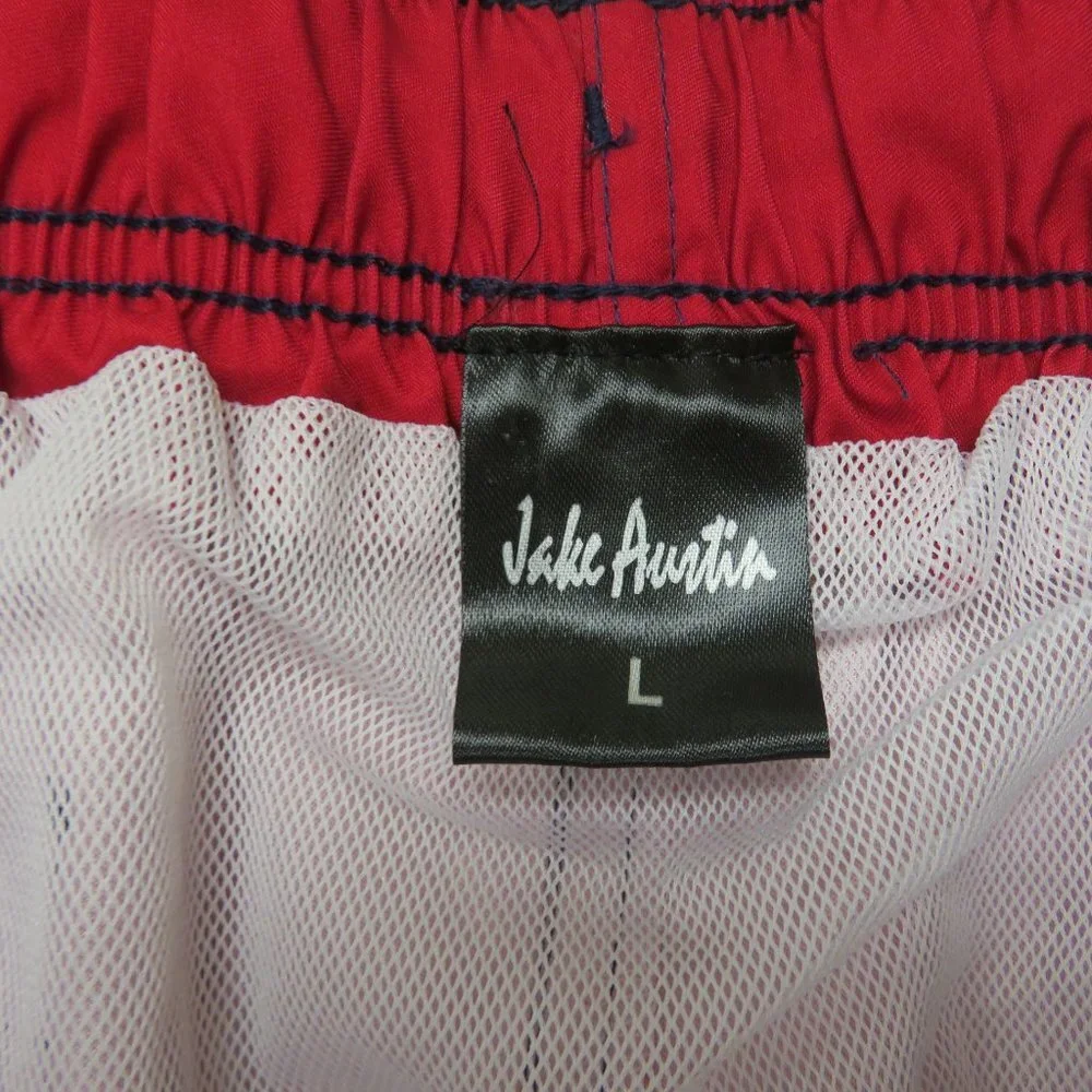 Jake Austin Swim Trunks‎ Shorts Mens Large Lined Striped Colorblock Red Gray